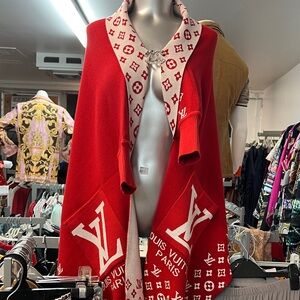 Louis Vuitton Red and White Monogram Knit Cape